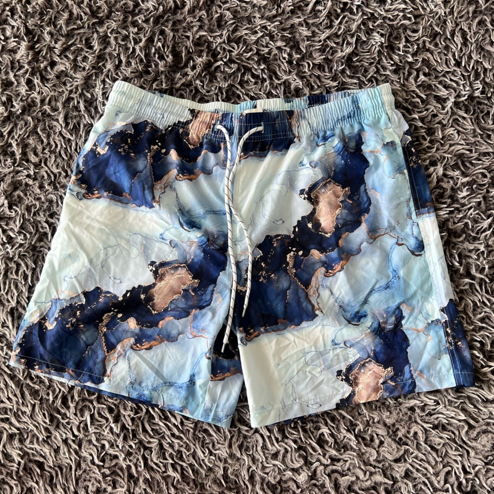 Blue & Gold Marble Swim Trunks XXXL (Shein)